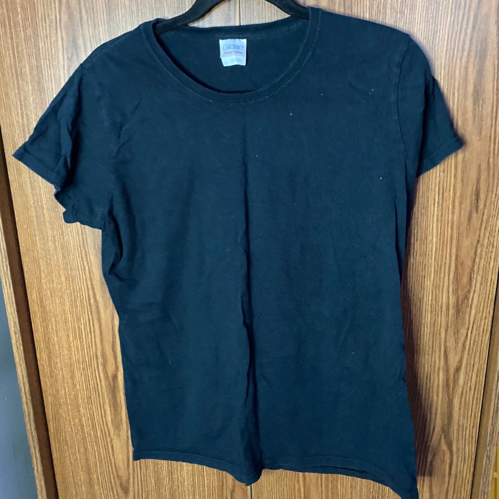 Gildan T-Shirt Women Large Black Heavy Cotton Crewneck Short Sleeve Tee